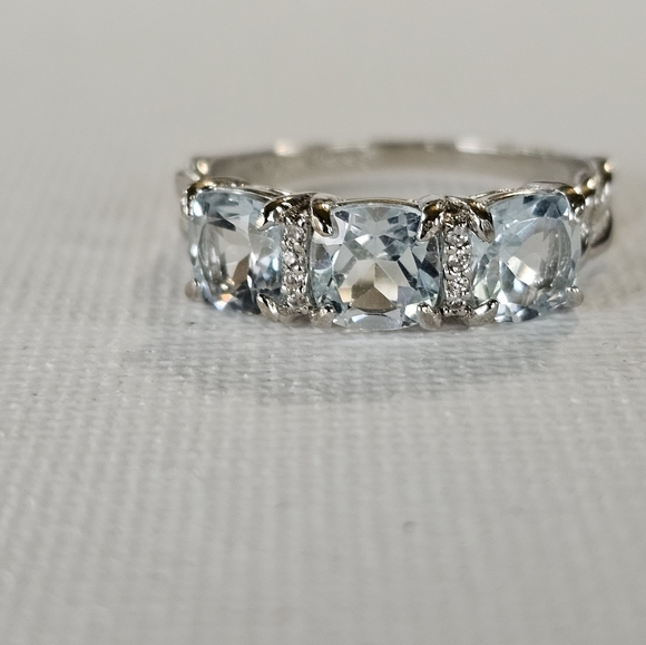 Genuine Sky Blue Topaz & White Zircon Ring Platinum over Sterling Silver Sz 8.5 - Picture 3 of 7